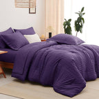 CozyLux Queen Comforter Set Purple Seersucker 7 Pieces Bed in a Bag Queen Comforter Set with Sheets, Luxury Soft Bedding Set with Down Alternative Comforter, Sheets, Pillowcases & Shams for All Season