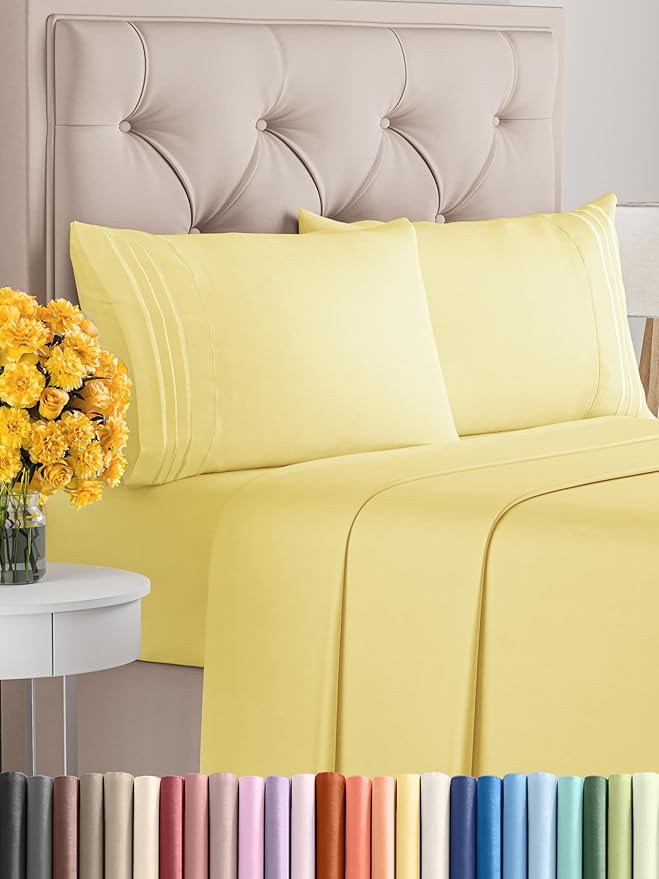 King Size 4 Piece Sheet Set - Comfy Breathable & Cooling Bed Sheets Set - Hotel Luxury Bedding for Women, Men, Kids, Teens, Boys & Girls - Deep Pockets, Ultra-Soft, Wrinkle Free - Oeko-Tex - Yellow