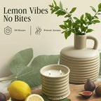 Scented Luxury Citronella Candles outdoor, Mosquito Bug Repellent | Handmade Ceramic Jars, Soy Wax | Cloudy Pillow - Fig Leaf & Lemon, Large Natural Candle | Non Toxic, 2 Wicks, Reusable Big Beige Jar