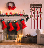 Christmas Card Holder Display, Card Holder Wall Display, Merry Christmas Wooden Decor, Xmas Hanging Picture Holders with 24 Photo Clips, Xmas Decor for Wall Door Window Home