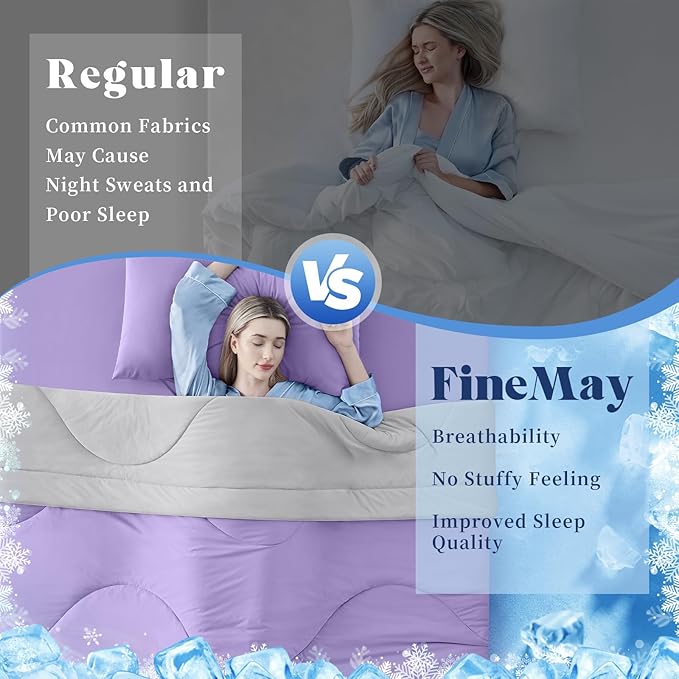 Cooling Comforter Twin Size, Double-Sided Cooling Blanket for Hot Sleepers & Night Sweats, Arc-Chill Q-Max > 0.4 Breathable Ice Blanket, Lightweight Cold Comforter (68''x90'', Purple)
