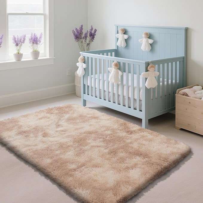 Fluffy Rug Shaggy Area Rug, Mottling Beige 3x5 Area Rugs for Bedroom, Small Bedside Rug, Soft Fluffy Shaggy Entryway Throw Rugs for Living Room Bedroom Kids Room Home Decor