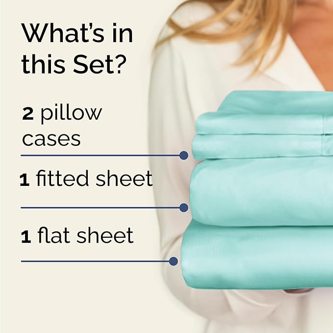 Twin Sheets Set 4 Piece - Includes 2 Pillowcases - Bed Sheets Twin Size - Soft Hotel Luxury Bedding - Cooling, Comfy, Cozy & Breathable - 1 Flat & 1 Fitted & 2 Pillowcases w/ Deep Pockets - Spa Blue