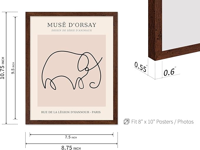 Poster Master Vintage Poster - Retro One Line Elephant Drawing Print - Elephant Art - Minimal Gift for Men, Women, Animal Lover - Abstract Wall Decor for Home, Office, 11x14 Brown Framed