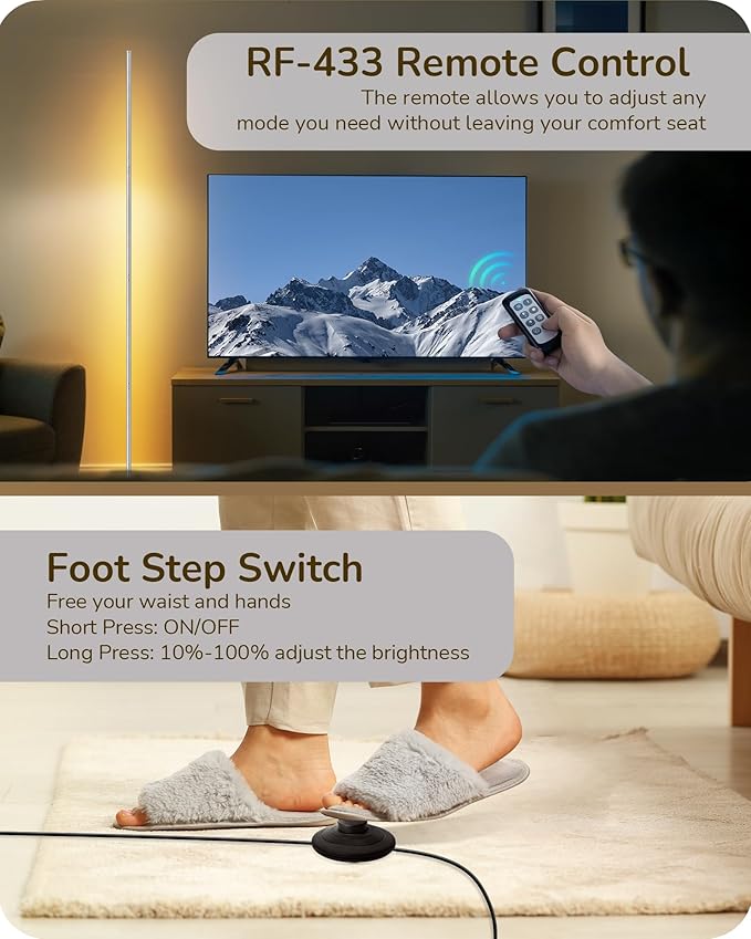 EDISHINE Modern Minimalist Floor Lamp, 2-Pack Adjustable Led Corner Lamps, Dimmable with 7 Color Temperatures (3000K-6000K), 57.5" Height for Bedroom, Living Room, Office, Silver