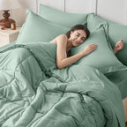 JOLLYVOGUE California King Comforter Set, Ultra-Soft Bed in a Bag Cal King Size 7 Pieces, Oeko-TEX Certified Bedding Set with Down Alternative Comforter, Sheets, Pillowcases & Shams, Sage Green