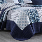 ENASAL Cotton Bedspread Quilt Sets Reversible Bedding Coverlet Sets Luxury Blue White Floral Real Patchwork Bedspread, Queen Size