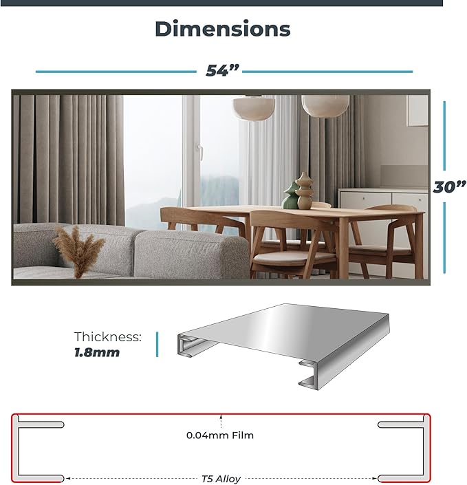 Fab Glass and Mirror Glassless Shatterproof Wall Mirror 0.04mm Nano Film for Gym, Dance Studio, Home Workout Room 30" x 54" Chrome