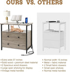 27 inch Wide Night Stand Set 2 with Charging Station, Bedside Table with Open Shelf, 2 Drawers Small Wood Dresser, Modern Wood Nightstand for Bedroom/Living Room (Rustic Gray)