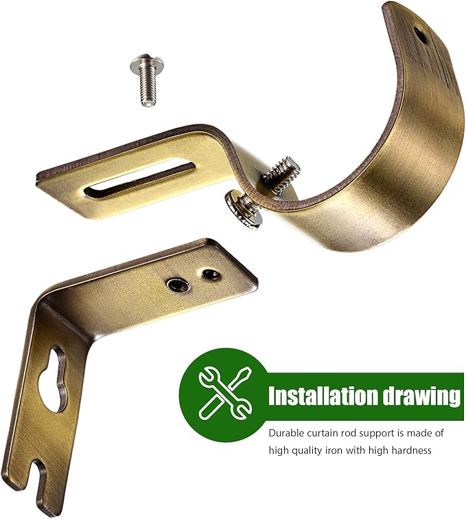 Frienda 6 Pcs Curtain Rod Brackets Adjustable Holder Wall for 1 Inch Diameter Curtain Rod General Bracket Hooks with Screws (Green Bronze)