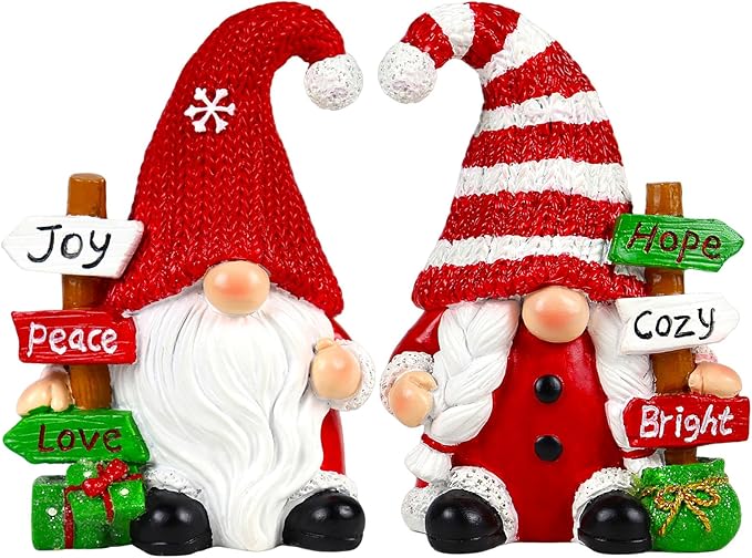 Christmas Gnomes Decorations for Home 2 PCS Xmas Desk Figurines Indoor Resin Collectible Statue Cute Holiday Ornament for Table Home