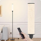 Floor Lamp with Remote Control, Floor Lamps for Living Room/Bedroom/Office, Stepless Adjustable 3000K-6000K Colors and 10-100% Brightness,Standing Light with Foot Switch (Black+Beige Linen)
