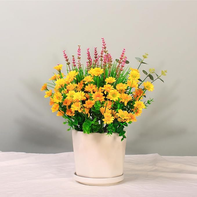 alyptus 12 Bundles Artificial Plants Outdoor Fake Monkey Grass with Flowers for Pot Garden Verandah Decor (Pink Flowers)