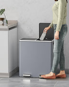 AthLike 60L(16 Gal ) Dual Trash Can, Stainless Steel Kitchen Garbage Can, Double Compartment Classified Rubbish Bin, Recycle Dustbin w/Plastic Inner Buckets, Handle, Soft-Close Lid, Airtight, Grey