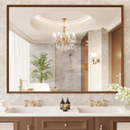 Bathroom Vanity Mirror 48x36 Inch, Walnut Rectangle Bathroom Mirror, Anti-Rust, 4MM Tempered Glass, Wall-Mounted Mirror, Hangs Horizontally or Vertically for Bathroom & Bedroom