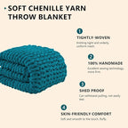 L'AGRATY Chunky Knit Blanket Throw: 50''x60'' Chenille Chunky Knitted Throw Blanket for Bed Couch - Handmade Thick Big Cable Knit Blanket - Large Crochet Rope Blanket for Home Decor(Teal)