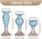 Sziqiqi Farmhouse Coastal Candle Holder: Pillar Candle Holders for Living Room Bathroom - Beach Candle Stand for Table Centerpieces Rustic Candleholder Set of 3 Ocean Decor for Fireplace