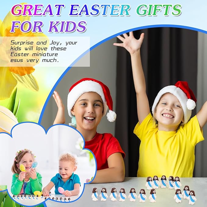 Bememo 100 Pcs Jesus Toys Original Design Mini Rubber Little Jesus Figurine to Hide and Seek Religious Party Favors Sunday School Craft Baptism Gifts for Easter Egg Stuffers(Blue)