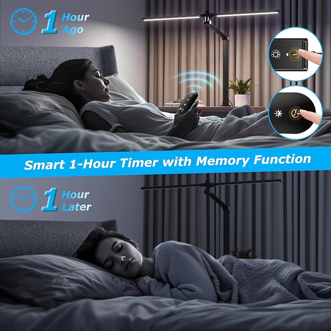 LED Desk Lamp for Home Office, Eye Caring Architect Desk Light with Remote, Dual Screen Computer Monitor Light with Stepless Dimming, Stepless Color Temp, Memory Function for Study, Dark Black