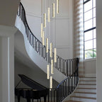 Long Spiral Crystal Chandelier Lighting for Foyer 12-Light Black Staircase Chandelier High Ceiling Slopped LED Dimmable 2700K-6000K