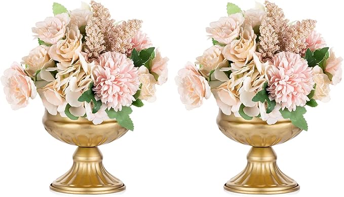 Metal Vases for Table Centerpieces, Hewory Gold Compote Pedestal Vase Floral Container Bulk, Brass Mini Footed Bowl Flower Holders Center Pieces for Wedding Birthday Party Anniversary (2pcs, 5in)