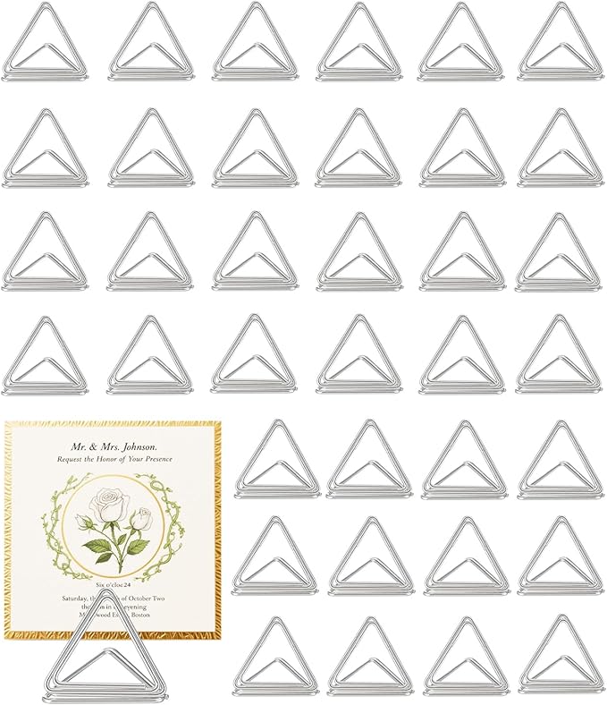 36 Pcs Triangle Table Number Holders - Rust-Resistant Metal Place Card Stands for Weddings, Office & Home Decor(Silver)