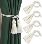 Fenghuangwu Curtain Tiebacks Handmade Decorative Curtain Holdbacks Rope with Tassel (White, 4P)