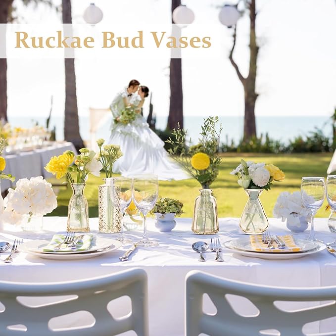 RUCKACE Bud Vases in Bulk 22 Gold Glass Small Vases Flower Vase for Centerpiece Table Wedding Decorations Home Decor Party