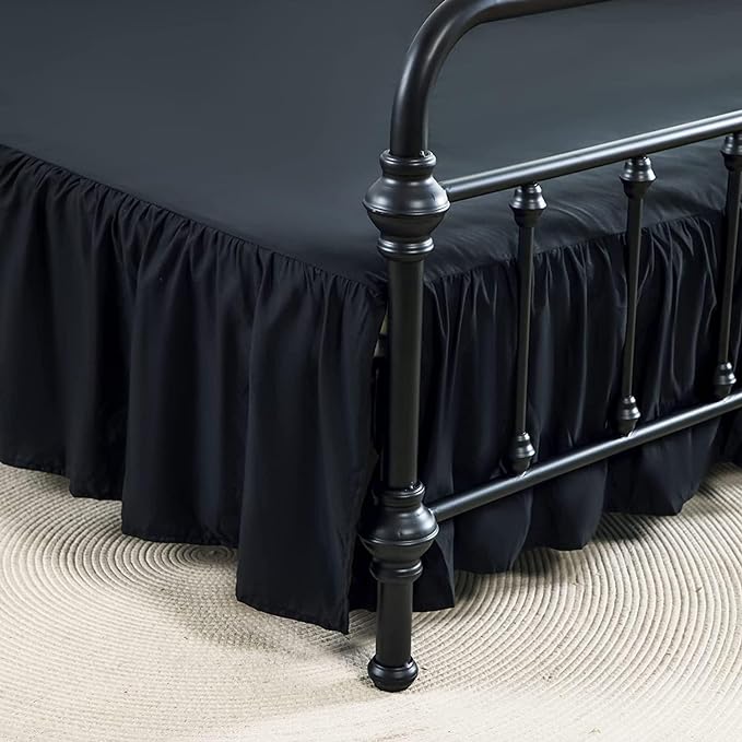 Bed Skirt Twin Size Ruffled Bed Skirt with Split Corners, 16 Inch Drop Dust Ruffle Bed Skirt with Platform, Black, Twin - 16" Drop