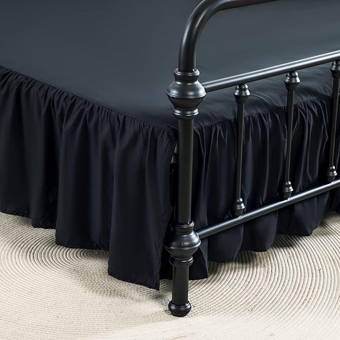 Bed Skirt Queen Size Ruffled Bed Skirt with Split Corners, 16 Inch Drop Dust Ruffle Bed Skirt with Platform, Queen - 16" Drop, Black
