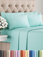 Full Sheets Set 6 Piece - Includes 4 Pillowcases - Bed Sheets Full Size - Soft Hotel Luxury Bedding - Cooling, Comfy, Cozy & Breathable - 1 Flat & 1 Fitted & 4 Pillowcases w/ Deep Pockets - Spa Blue