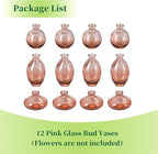 Hewory Glass Bud Vases for Centerpieces: Set of 12 Cute Pink Small Vases Handmade, Mini Flower Vase for Floral Arrangement, Tiny Decorations for Home Office Wedding Reception Party Events Table Decor