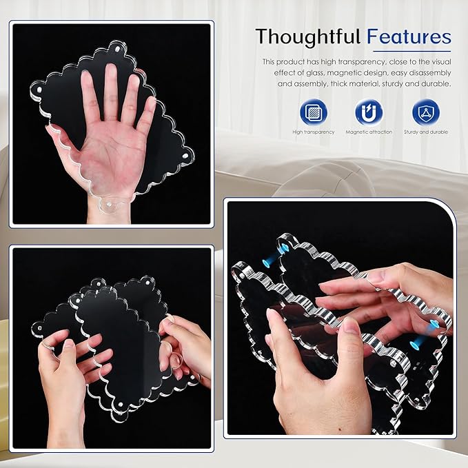 2Pack Acrylic Magnetic Photo Frame 5x7 Inch - Sleek Scalloped Design, 10+10mm Thick Crystal Clear Block, Freestanding Double-Sided Magnet |Trendy Home Gift (2 Pack, 5X7)