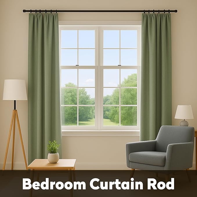 Matte Black Curtain Rod 16-94.4 Inch Single Wide Window Coverage Metal Construction Living Room Bedroom Large Bay Windows Vintage Style Complete Mounting System Hardware