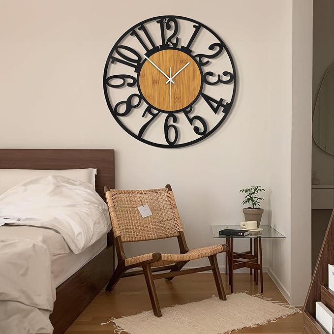LEIKE Large Wall Clocks,Silent,Non Ticking,Battery Operated Rustic Round Modern Big Wood Wall Clock for Living Room, Bedroom,Kitchen,Farmhouse,Office,Home Decor