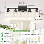 5-Light Bathroom Light Fixtures, Matte Black Modern Vanity Lights with Clear Glass Shades, Bathroom Vanity Light for Mirror Living Room Cabinet Bedroom Porch