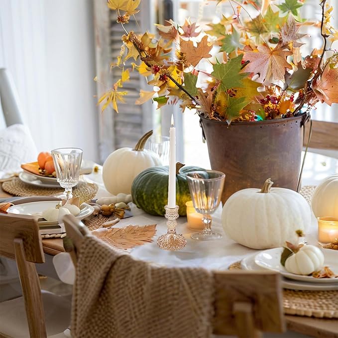 Glass Candlestick Holder,Striped Taper Candle Holders,Set of 6 Candle Stand for Table Centerpieces, Home Decor,Weddings,Festival and Parties (Amber Stripe Pattern)