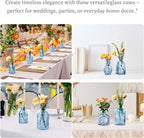 Glass Bud Vases Set of 16 - Blue Assorted Small Mini Glass Vases for Flowers, Crystal Vintage Vase Set, Bulk Centerpieces for Table Décor, Wedding, Home and Events (Blue, 16 Pcs)