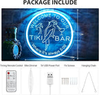 Tiki Bar Neon Sign for Bar Wall Decor, Timing Dimmable LED Neon Bar Lights, 3D Engraving Tiki Parrot Summer Light Up Signs for Home Pub Man Cave Club Restaurant Bistro Party, 12x12 Inch