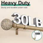 2 Pack Wood Curtain Rods for Windows 28 to 48 Inch,1'' Diameter Drapery Rods with Imitation Wood Grain Leaf Pattern Finials,Boho Adjustable Heavy Duty Curtain Rods Set,18-60'',Weathered Wood