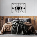 Metal Moon Phase Wall Decor - Sun and Moon Outdoor Wall Art, Set of Moons Artwork for Bedroom, Living Room, Office (Gold, 47x35in|120x89cm)