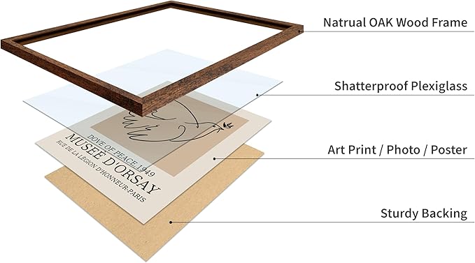 Poster Master Vintage Poster - Retro Minimalist Print - Gift for Artist, Friend - Dove Of Peace, Line Drawing, Sketch, Abstract - Wall Decor for Living Room, Bedroom, 16x20 Brown Framed