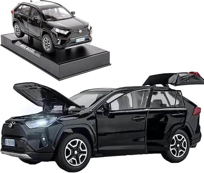 Model Car Compatible 1/32 RAV4 Toy Car Alloy Diecast Collectible Model with Light and Sound Toy Vehicle for Boys Kids Toddler Gift Black car