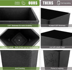 Tall Black Planter Set of 2 for Outdoor Indoor Plants,21.3in Large Tapered Plant Pots with Drainage Trays Holes,Resin Extra-Thick Flower Pots for Outdoor Patio Front Porch Backyard Decor