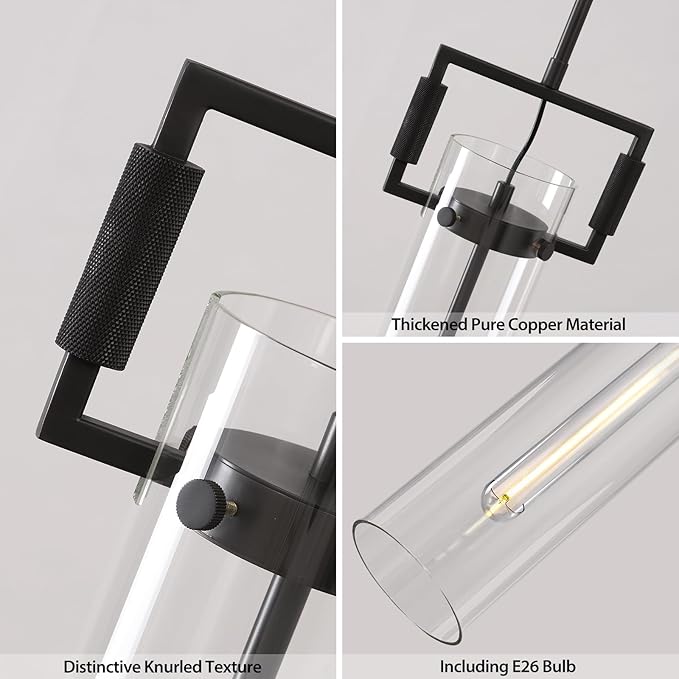 Black Pendant Lights,Modern Glass Pendant Lights Kitchen Island 2 Pack,21.6'' Farmhouse Kitchen Pendant Lighting Over Island for Dining Table,Bathroom,Bedroom