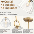 Modern Crystal Brass Pendant Light Fixture, 11" Crystals Pendant Lights Kitchen Island, Modern Island Lights for Kitchen, Farmhouse Crystal Dome Pendant Light for Hallway Dining Room Bedroom