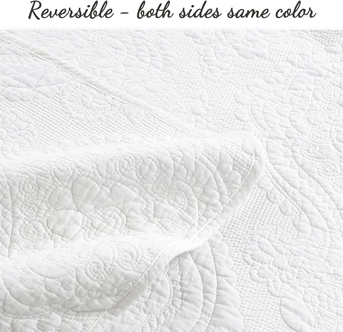 Cozy Line Home Fashions 100% Cotton Matelasse Medallion Solid White Luxury Chic Bedding Quilt Set, Reversible Lightweight Bedspread Coverlet for All Season (Medallion - White, King - 3 Piece)