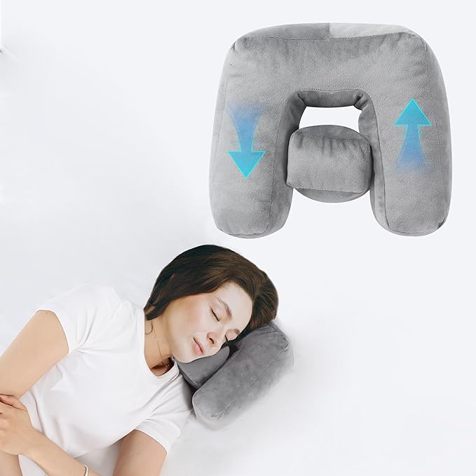 BALAPET Ear Pillow，Ear Piercing Pillow for Side Sleepers with Adjustable Ear Holes， Memory Foam Comfort Side Sleeper Pillow for Ear Pain, Earplugs, and Headphone，Ear Guard Pillow