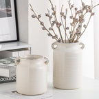 Ceramic Rustic Distressed White Flower Vase for Centerpieces, Kitchen, Office or Living Room (5.9''x6.3”)