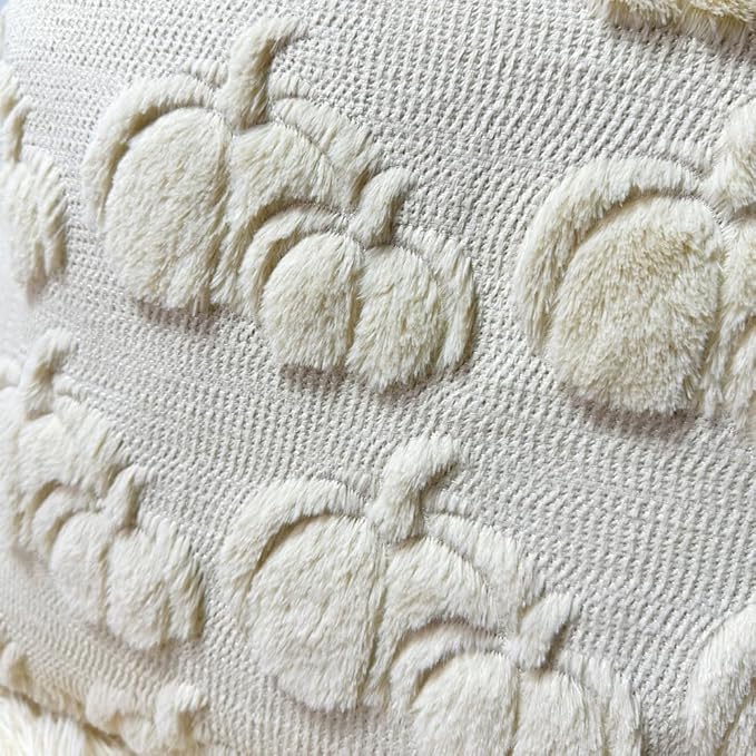 Booque Valley Fall Decorative Pillow Covers Set of 2 Soft Plush Faux Fur Wool Pumpkin Throw Pillowcases for Autumn Halloween Farmhouse Home Decor, 18 x 18 inch, Beige